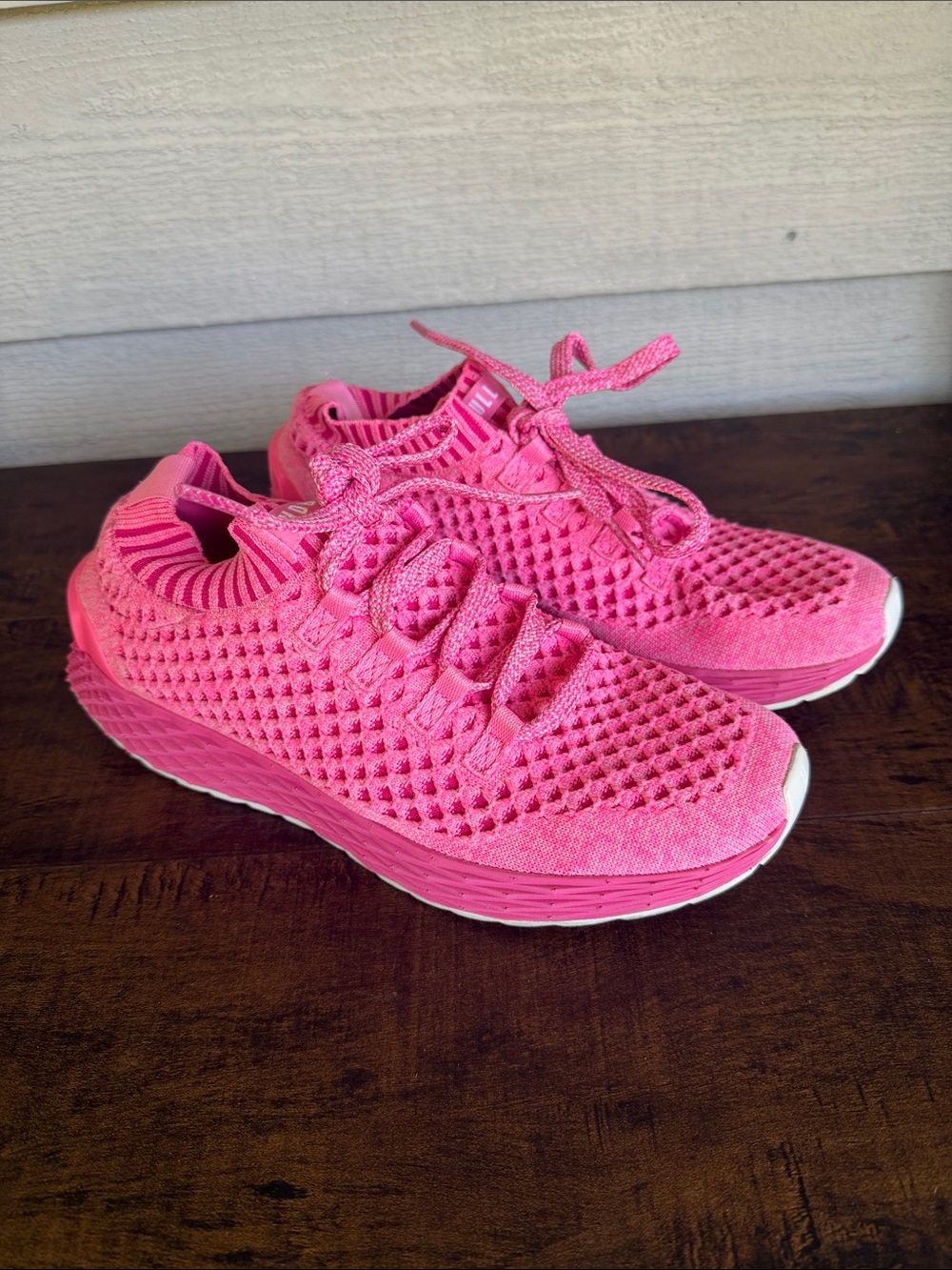 NOBULL Hot Pink Knit Lace-Up Slip-On Sneakers